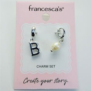 francesca's Silver 'B' Initial Charm & Pearl Dangle Set - Pink Card